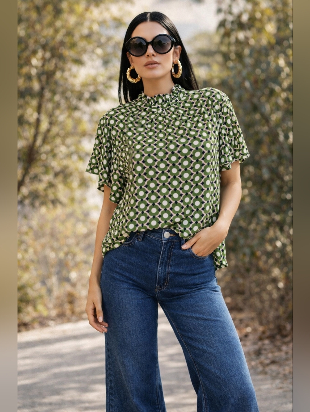 NEW 🆕 Green Patterned Women's Top